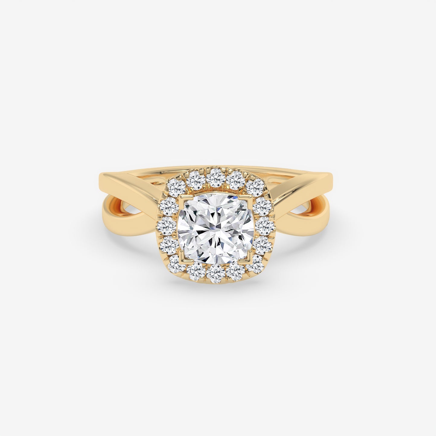 Twisted Halo Cushion-Cut Engagement Ring