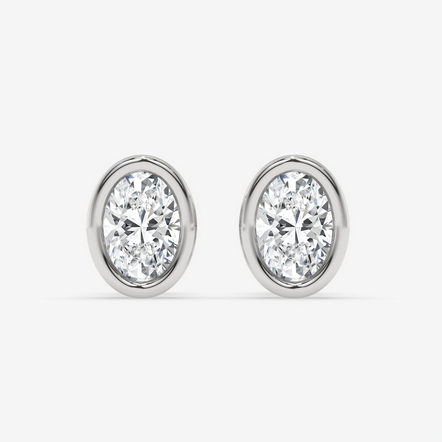 Oval Bezel-Set Diamond Stud Earrings