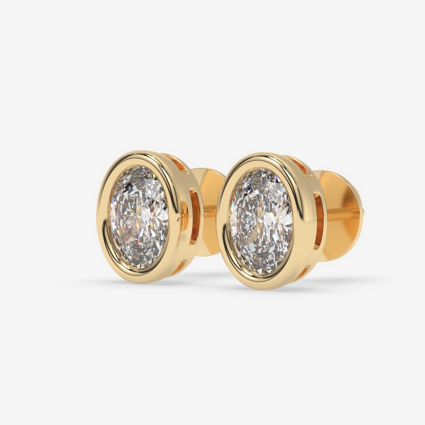 Oval Bezel-Set Diamond Stud Earrings