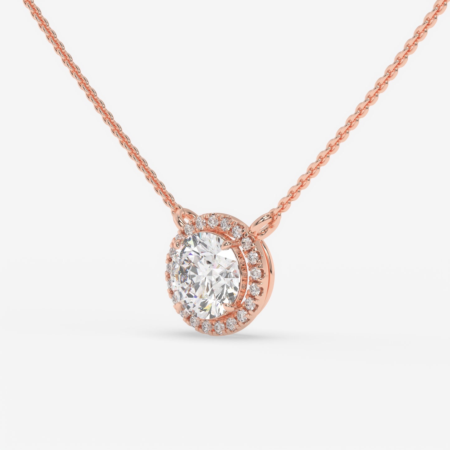 Halo Diamond Pendant Necklace - Round
