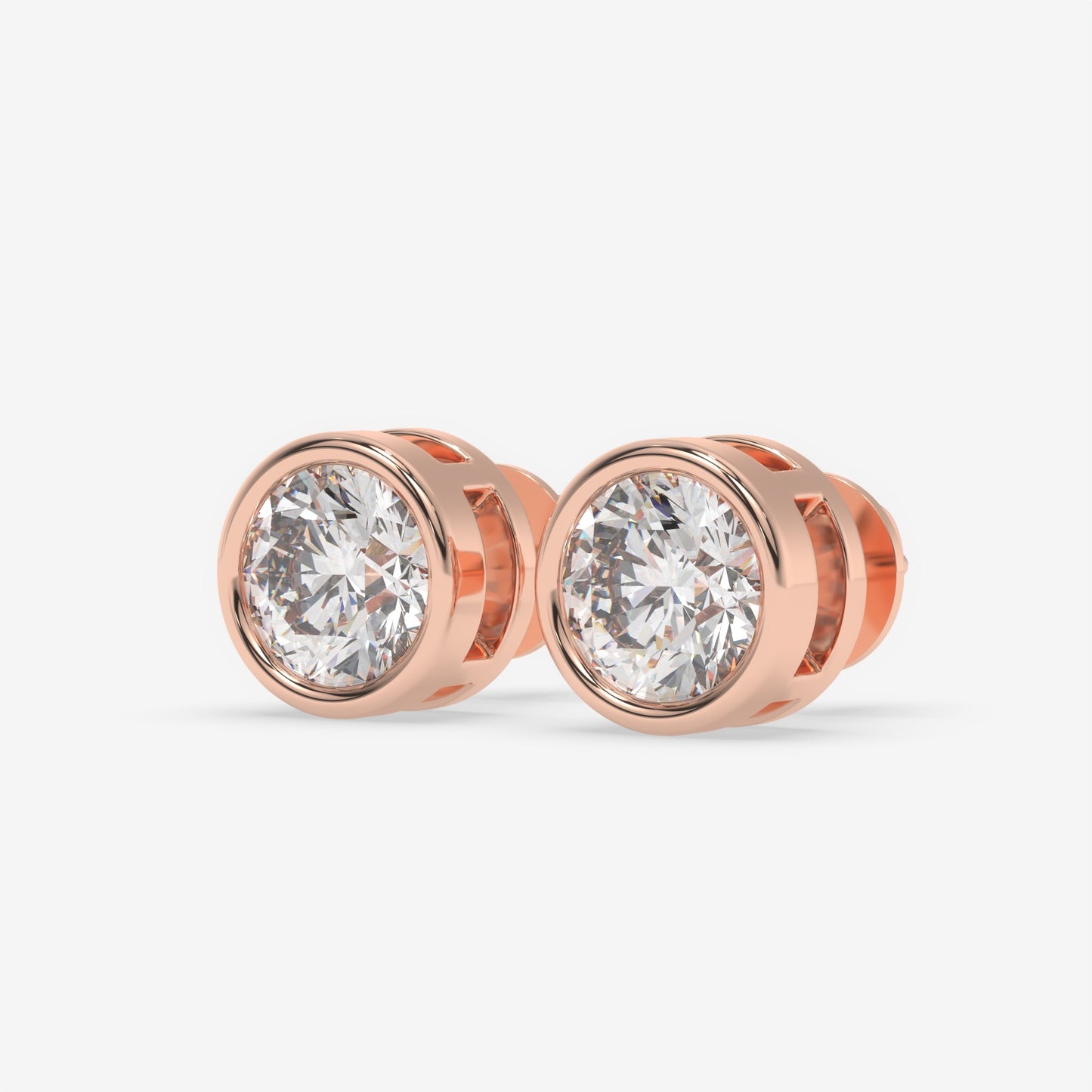 Round Bezel-Set Diamond Stud Earrings