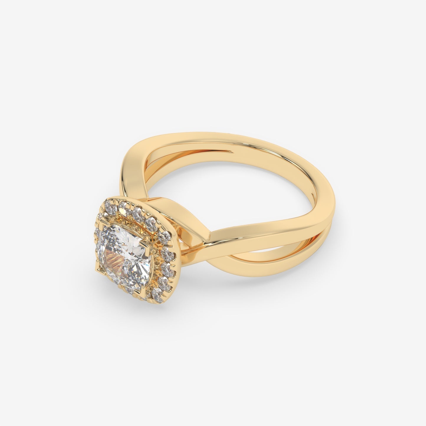Twisted Halo Cushion-Cut Engagement Ring
