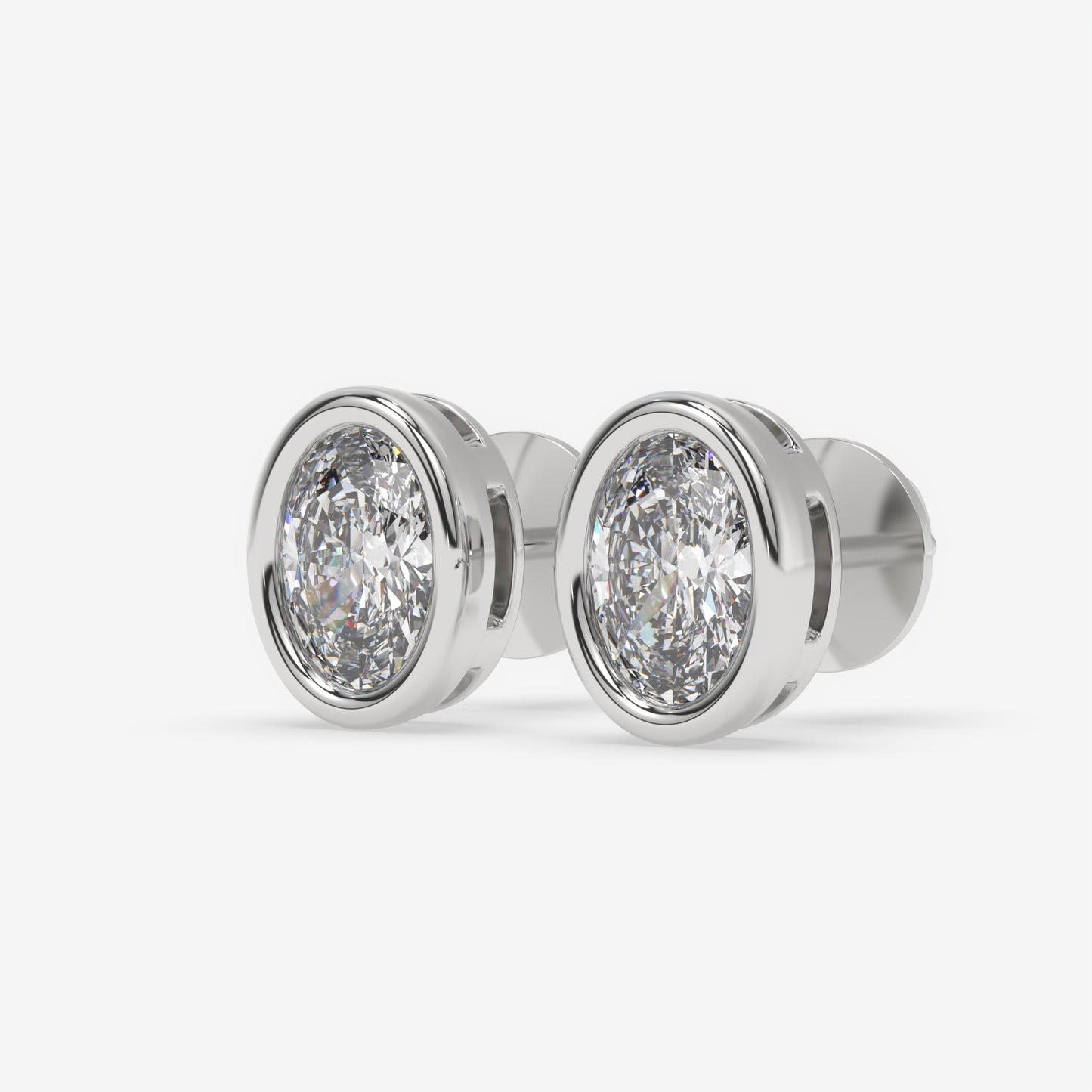 Oval Bezel-Set Diamond Stud Earrings