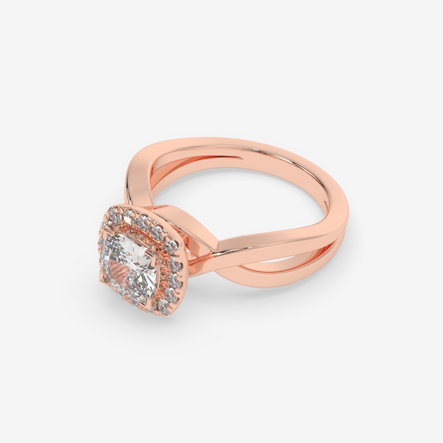 Twisted Halo Cushion-Cut Engagement Ring