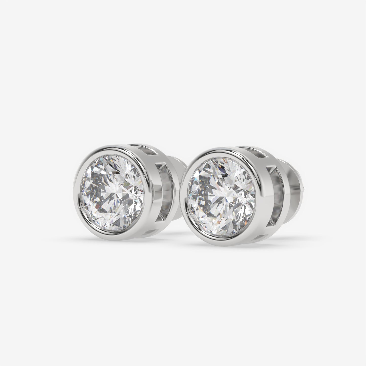 Round Bezel-Set Diamond Stud Earrings