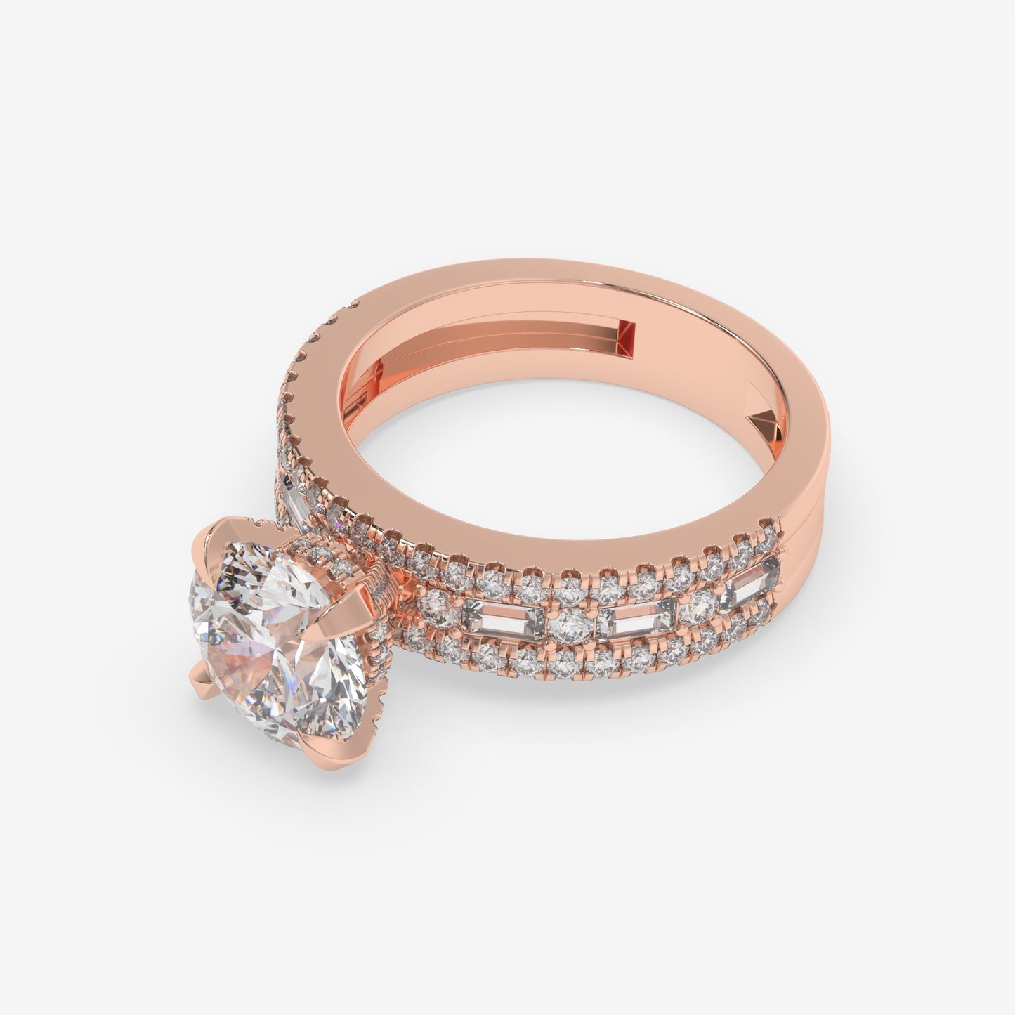 Regal Baguette & Round Diamond Engagement Ring