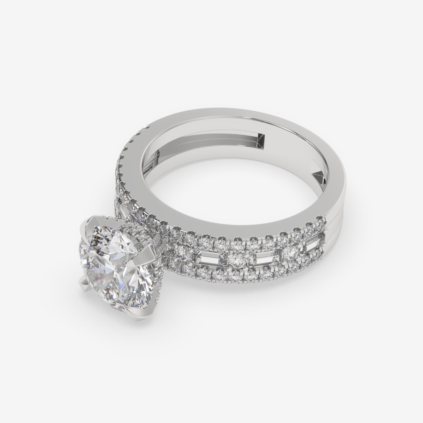 Regal Baguette & Round Diamond Engagement Ring