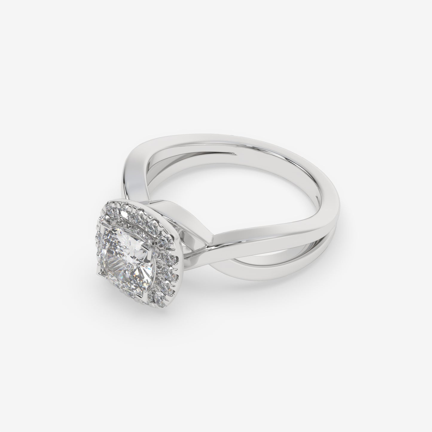 Twisted Halo Cushion-Cut Engagement Ring