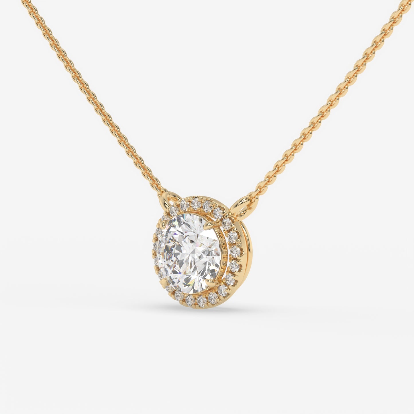 Halo Diamond Pendant Necklace - Round