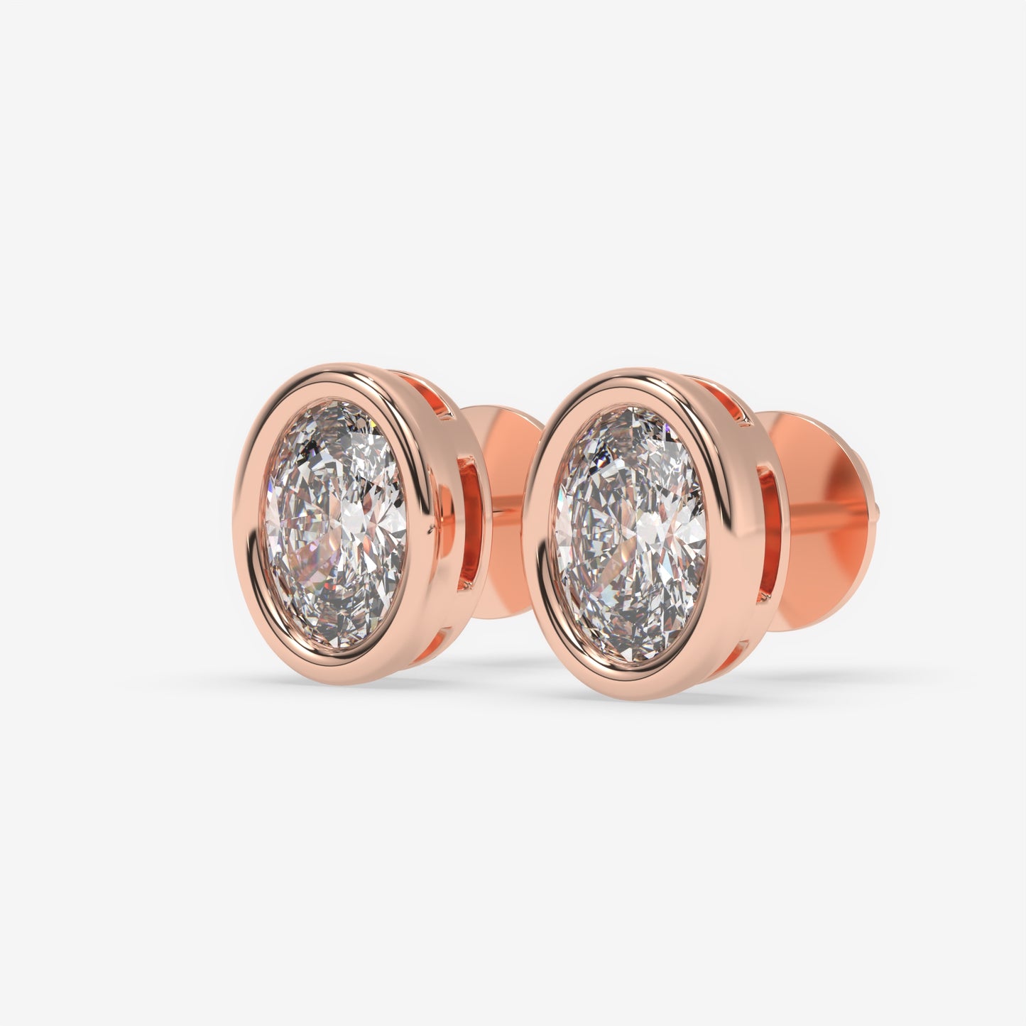 Oval Bezel-Set Diamond Stud Earrings