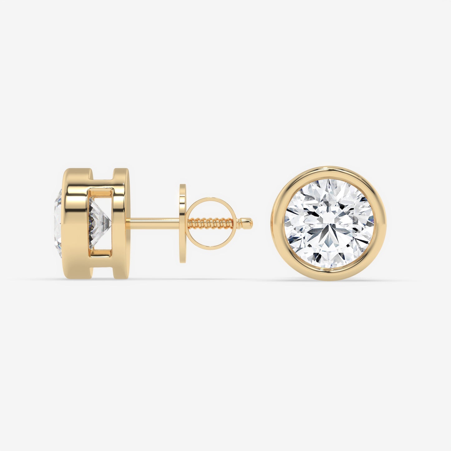 Round Bezel-Set Diamond Stud Earrings