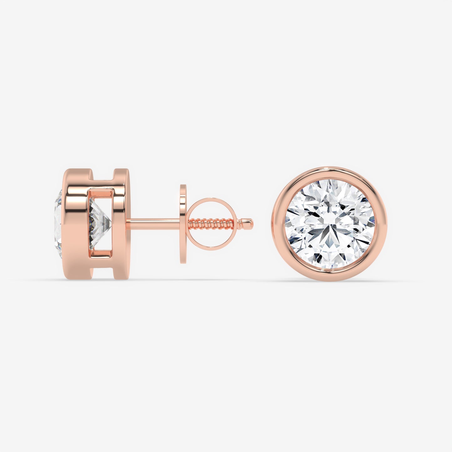 Round Bezel-Set Diamond Stud Earrings