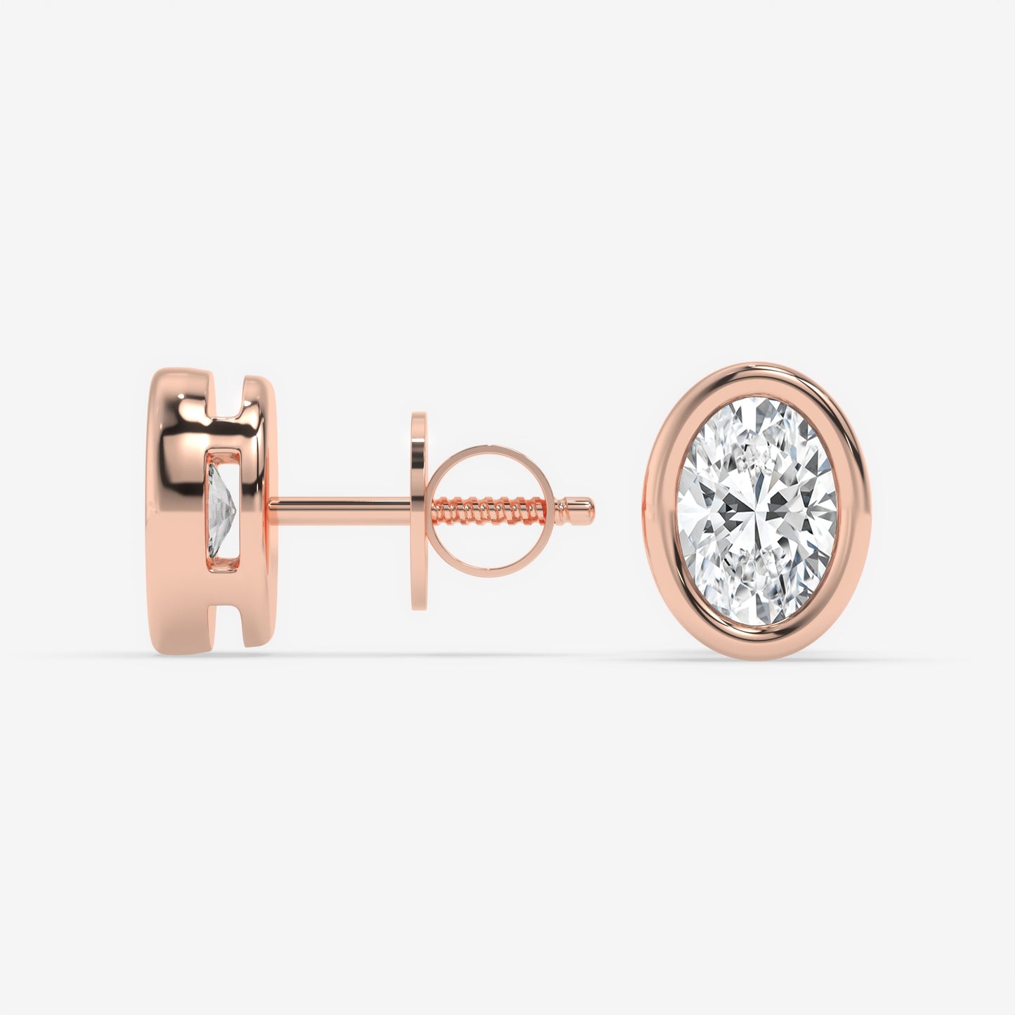 Oval Bezel-Set Diamond Stud Earrings