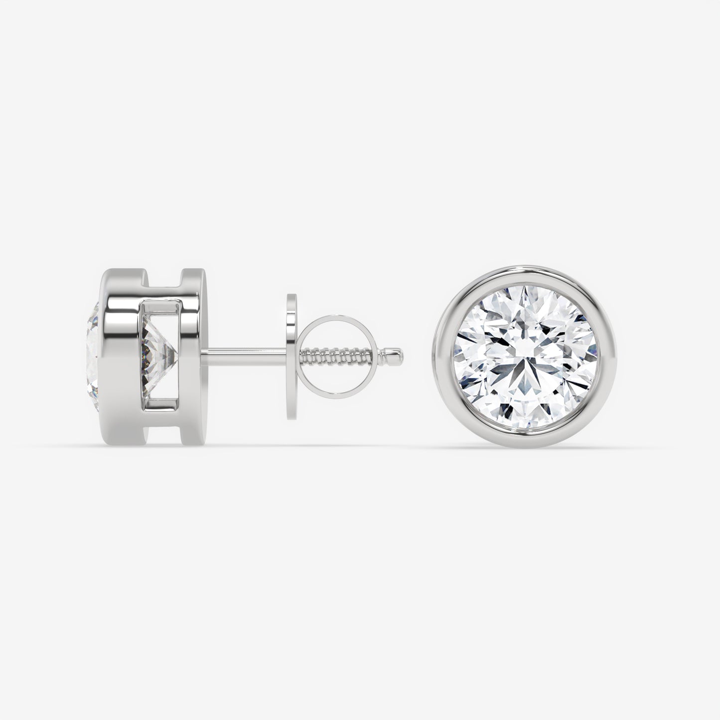 Round Bezel-Set Diamond Stud Earrings