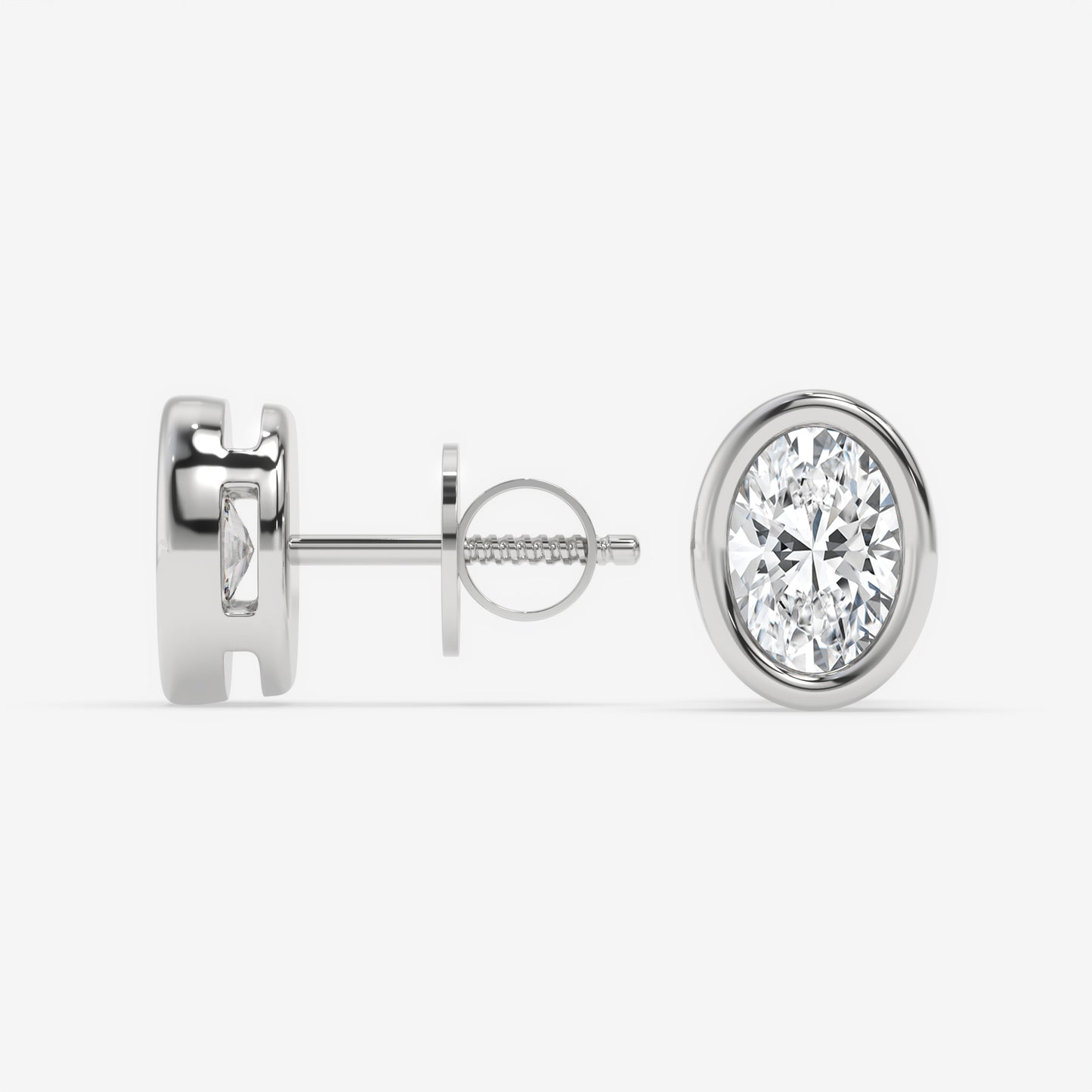 Oval Bezel-Set Diamond Stud Earrings