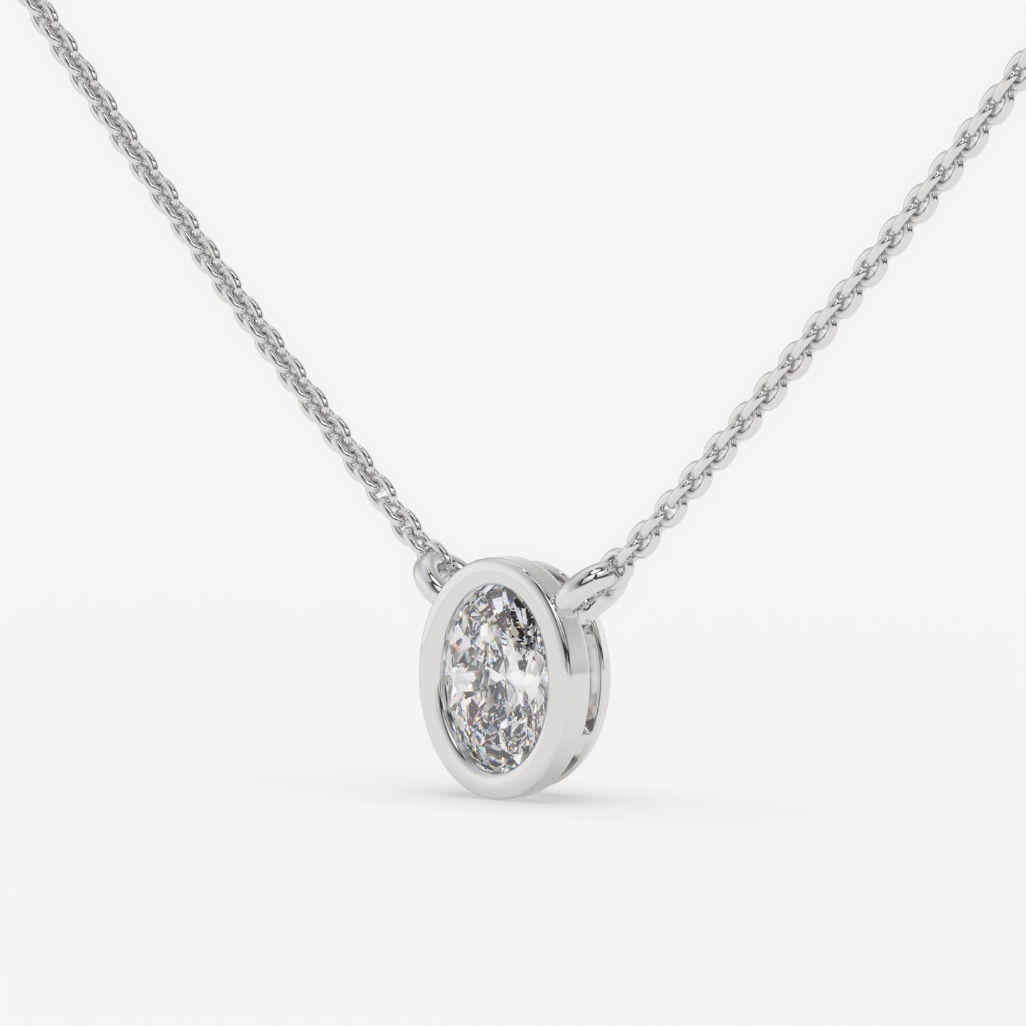 Oval Bezel Diamond Pendant Necklace