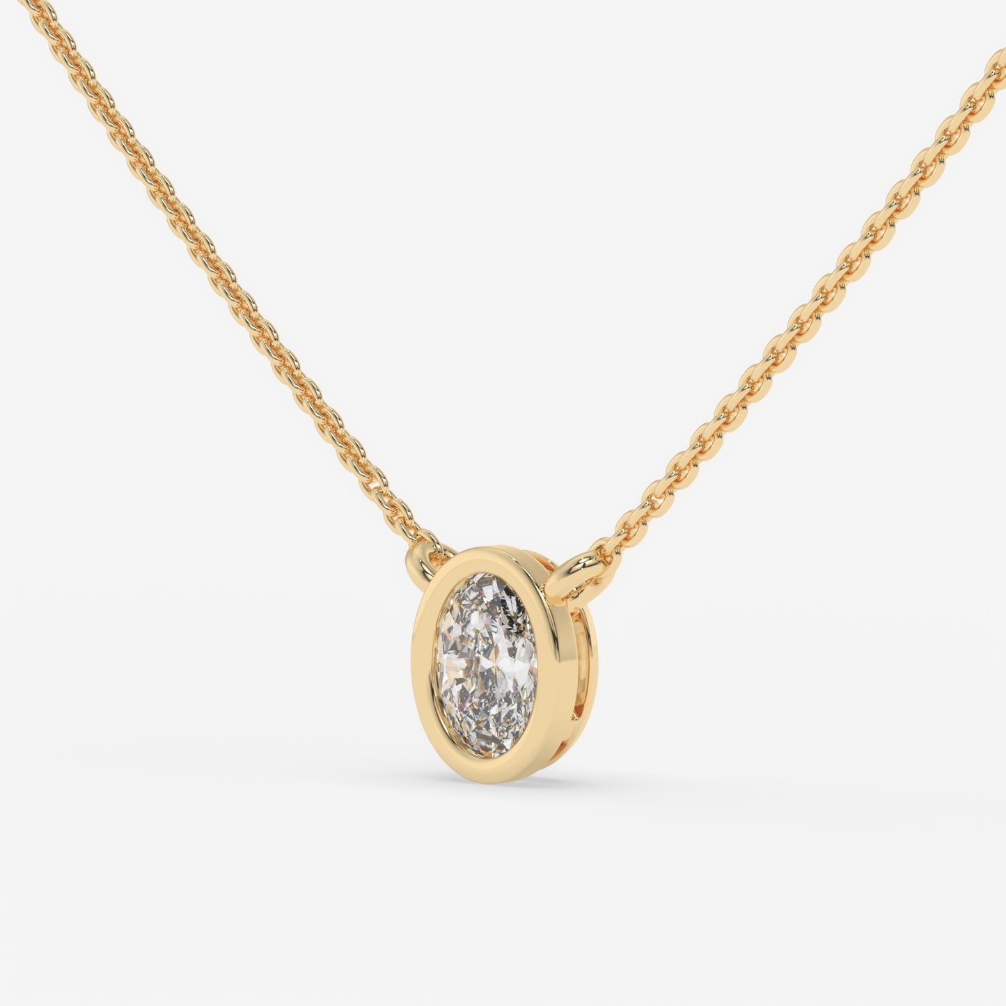Oval Bezel Diamond Pendant Necklace