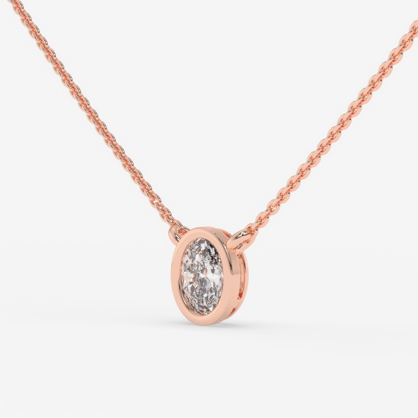 Oval Bezel Diamond Pendant Necklace