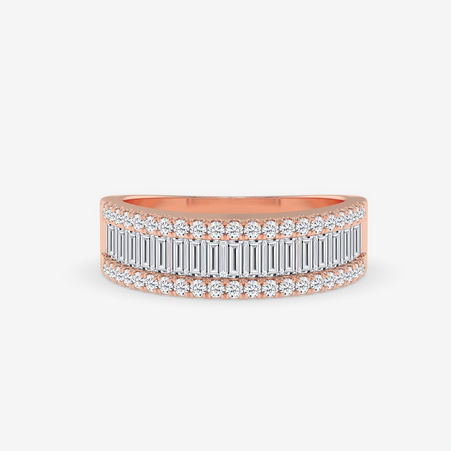 Triple Row Baguette & Round Diamond Fashion Ring