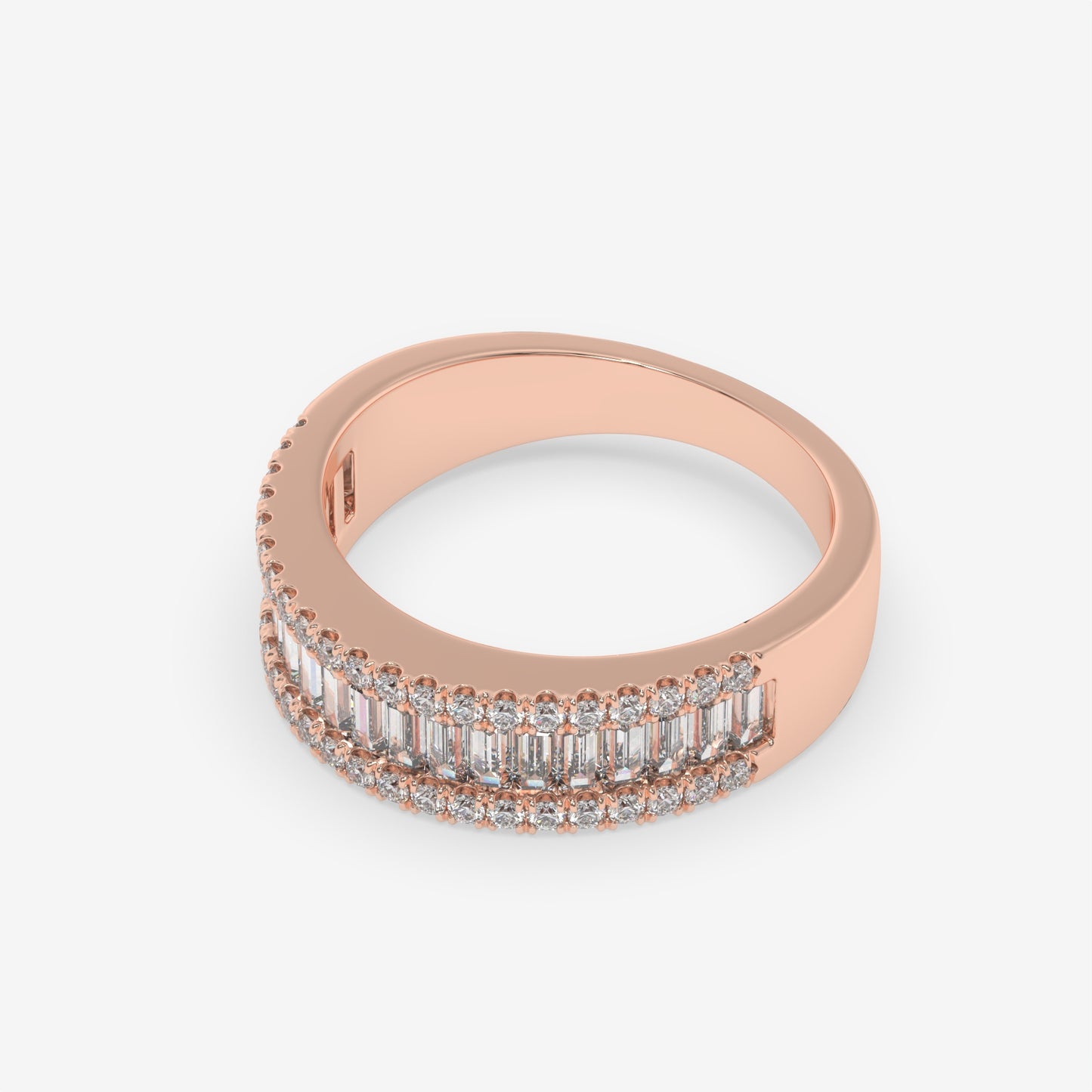 Triple Row Baguette & Round Diamond Fashion Ring