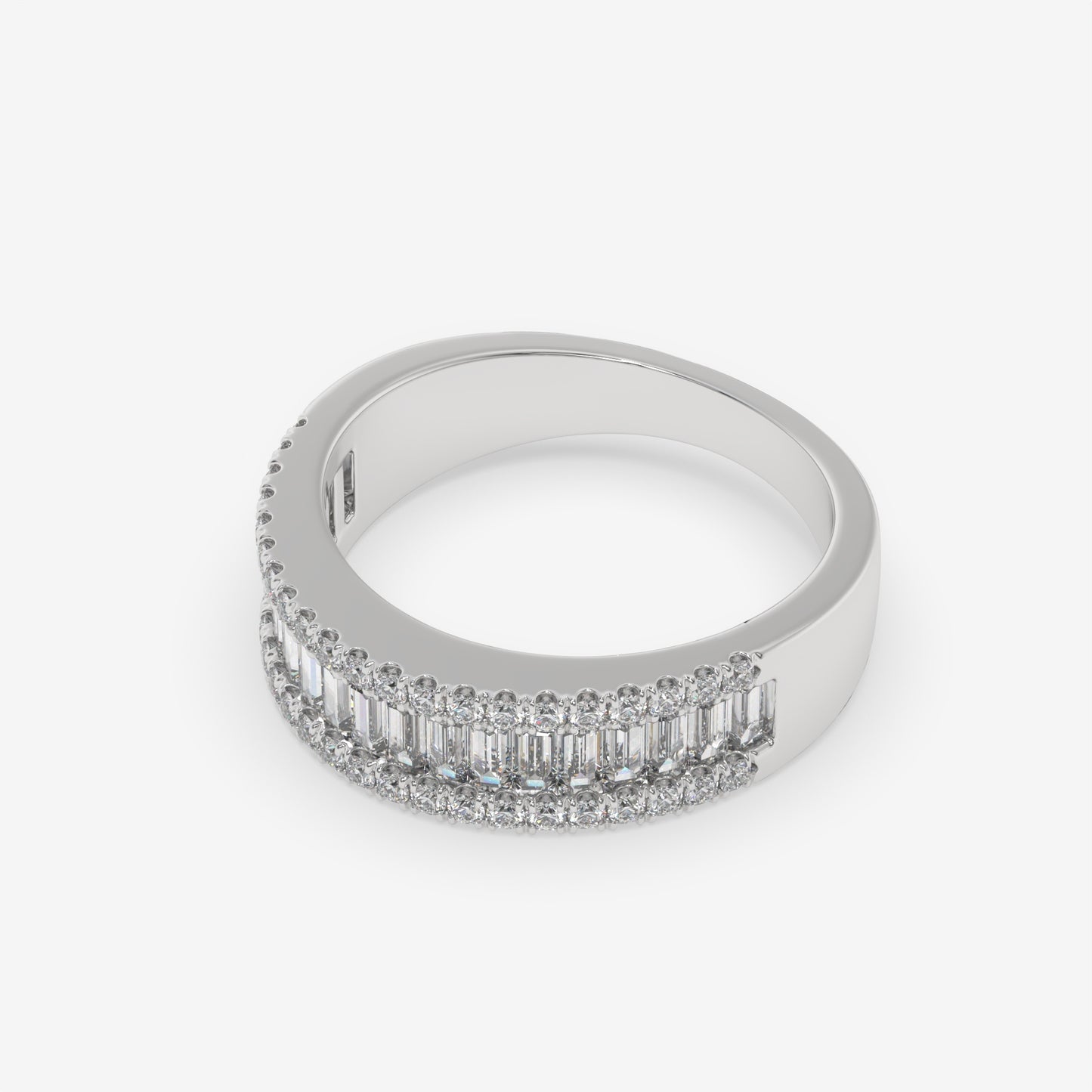Triple Row Baguette & Round Diamond Fashion Ring
