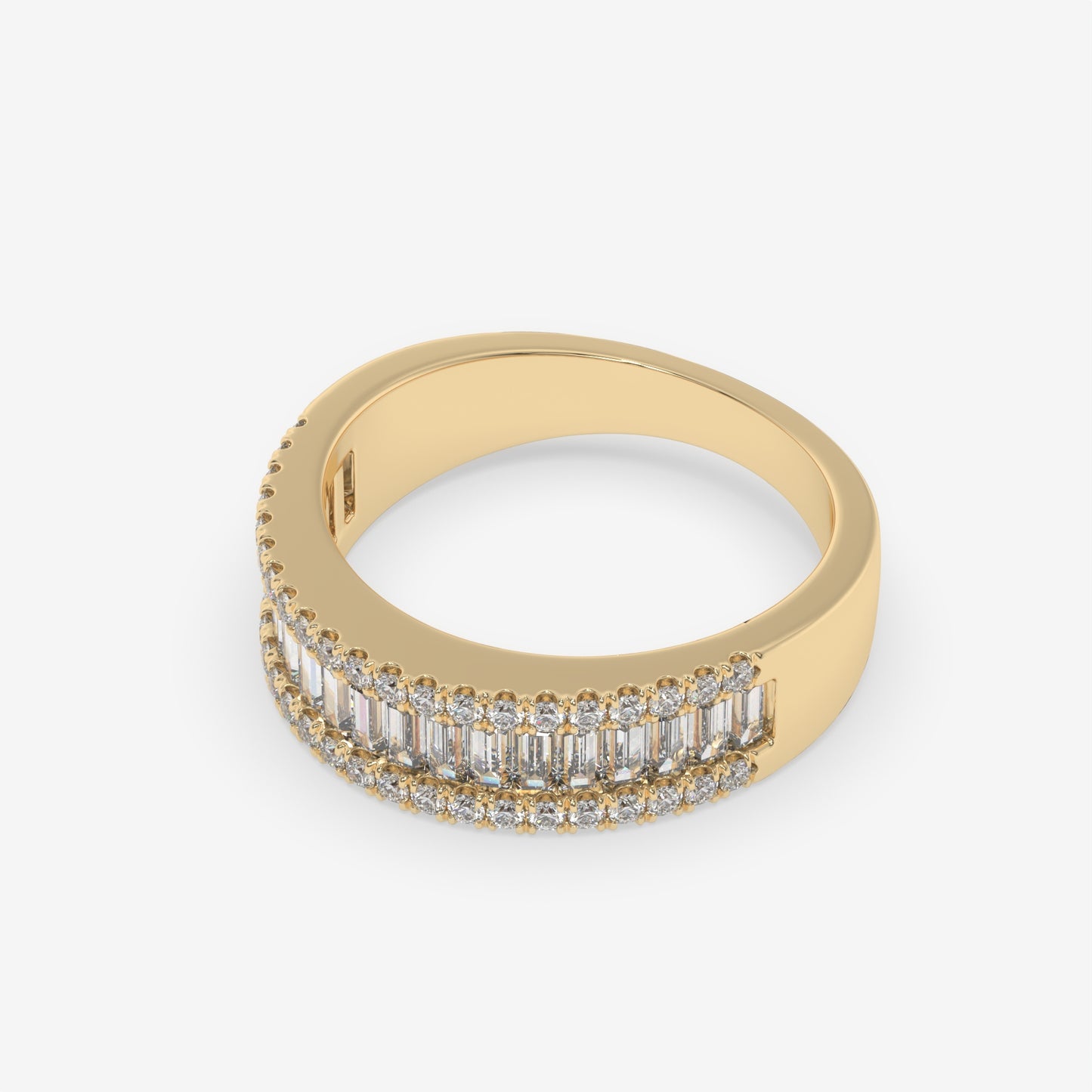 Triple Row Baguette & Round Diamond Fashion Ring