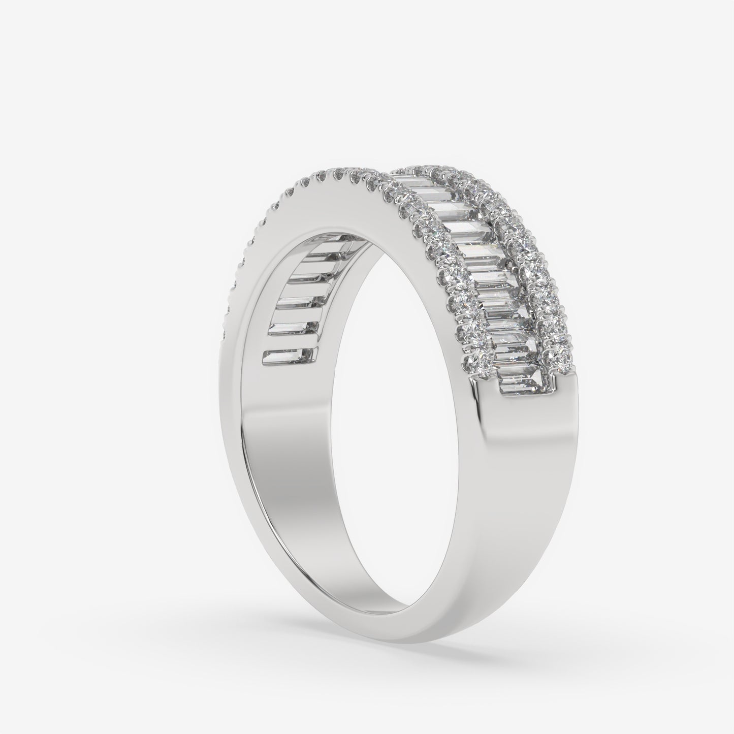 Triple Row Baguette & Round Diamond Fashion Ring