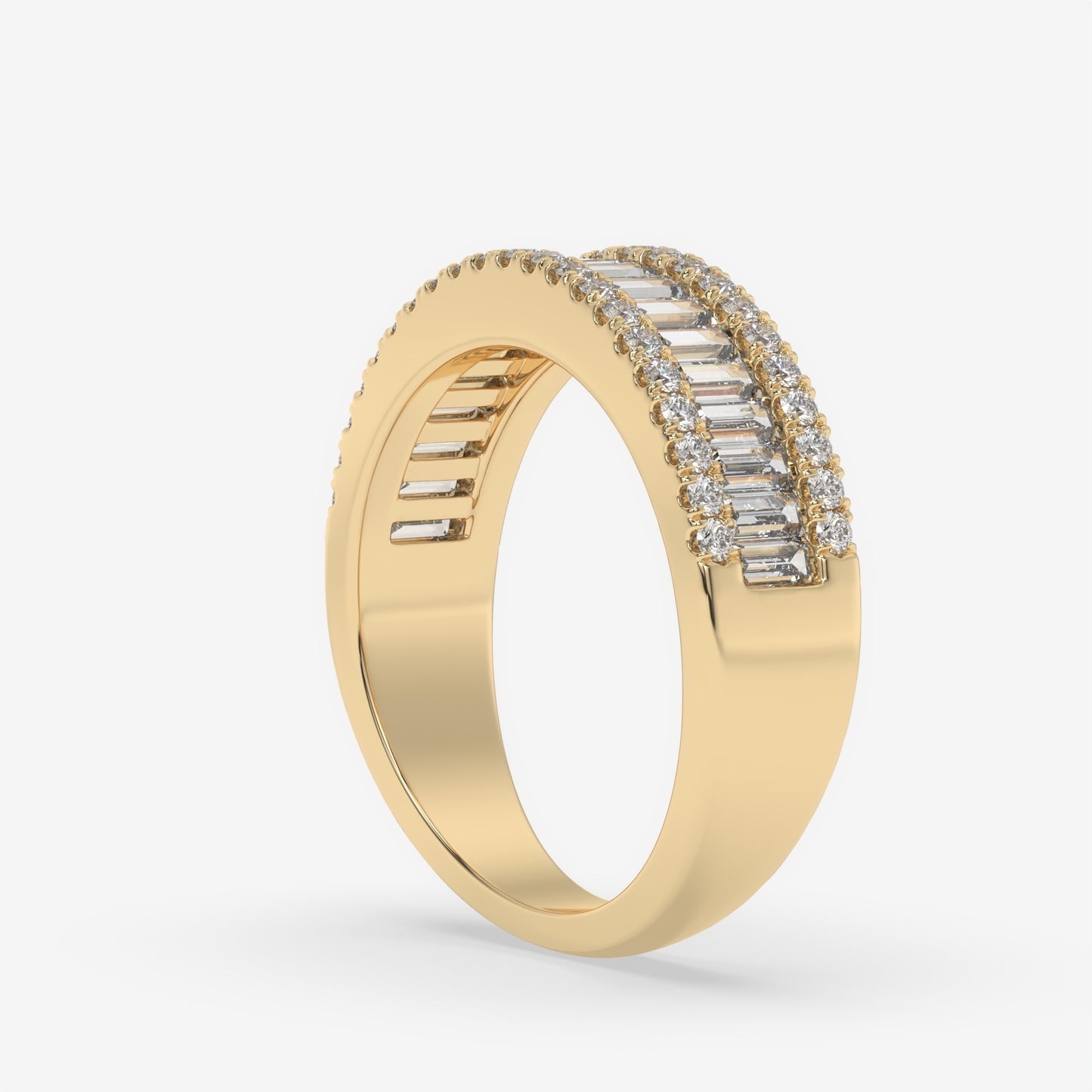 Triple Row Baguette & Round Diamond Fashion Ring