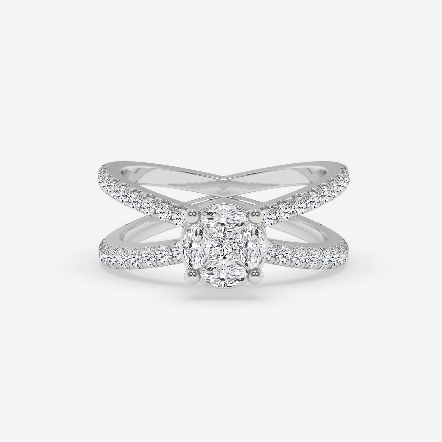 Marquise Cluster Criss-Cross Diamond Ring