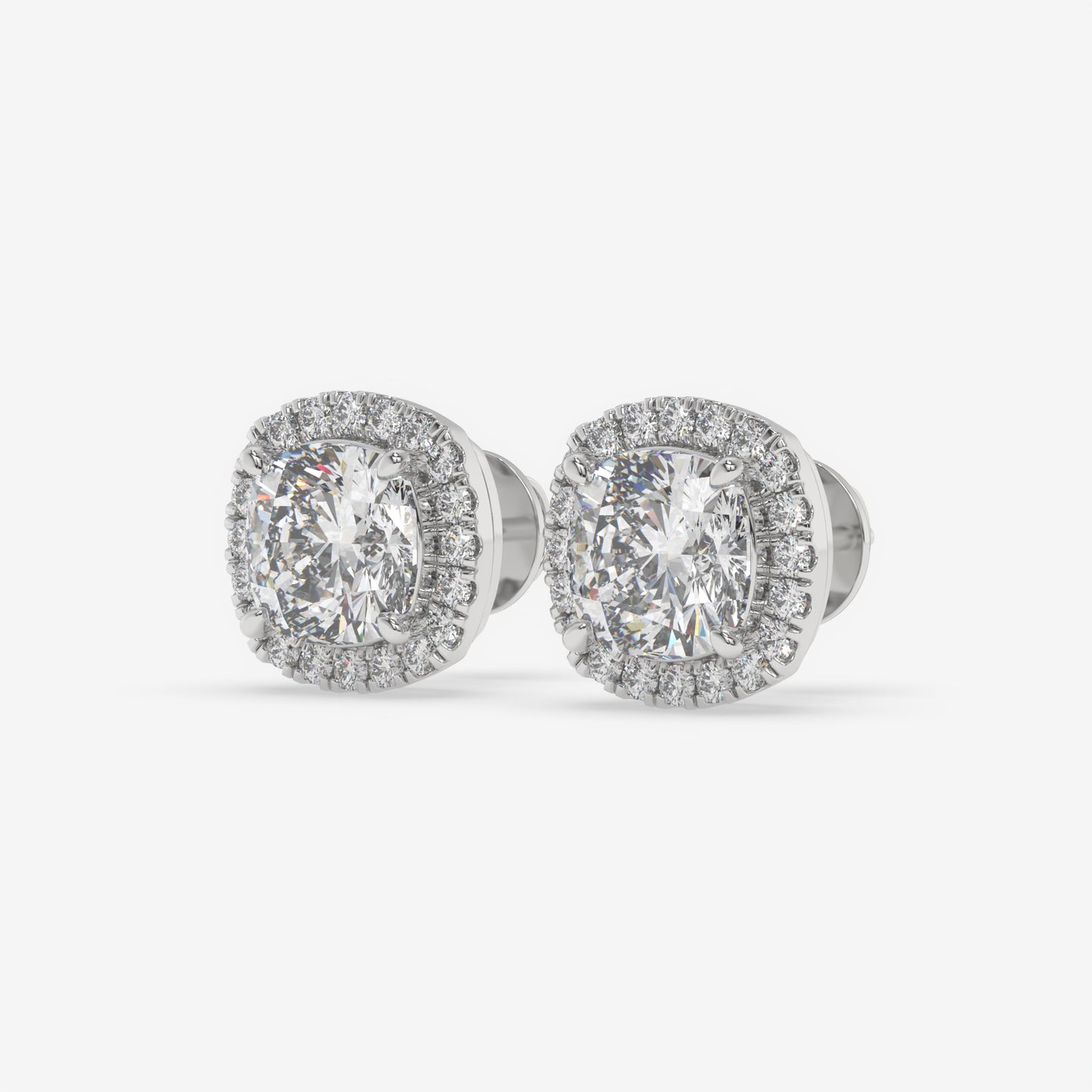 Cushion Cut Halo Stud Earrings