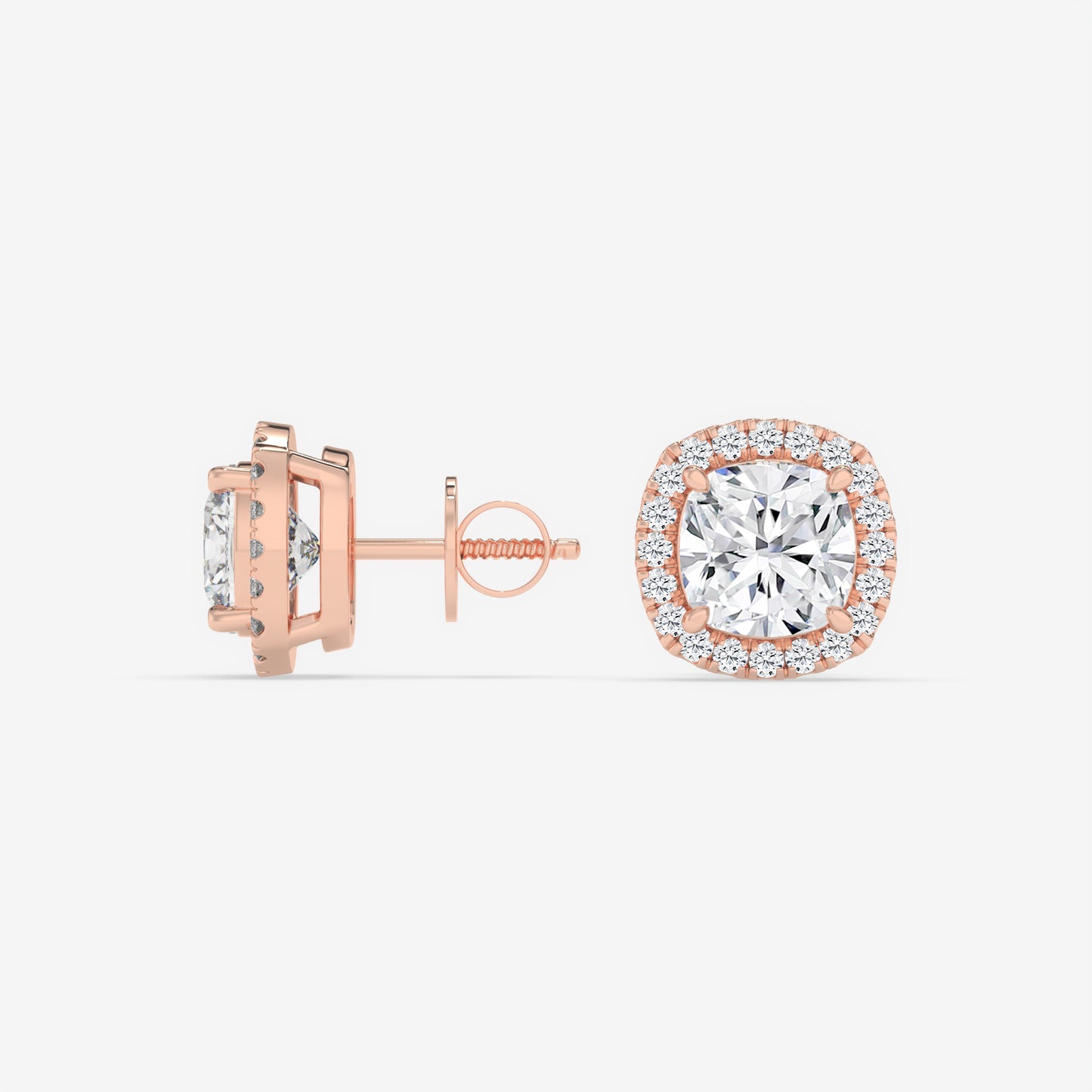 Cushion Cut Halo Stud Earrings