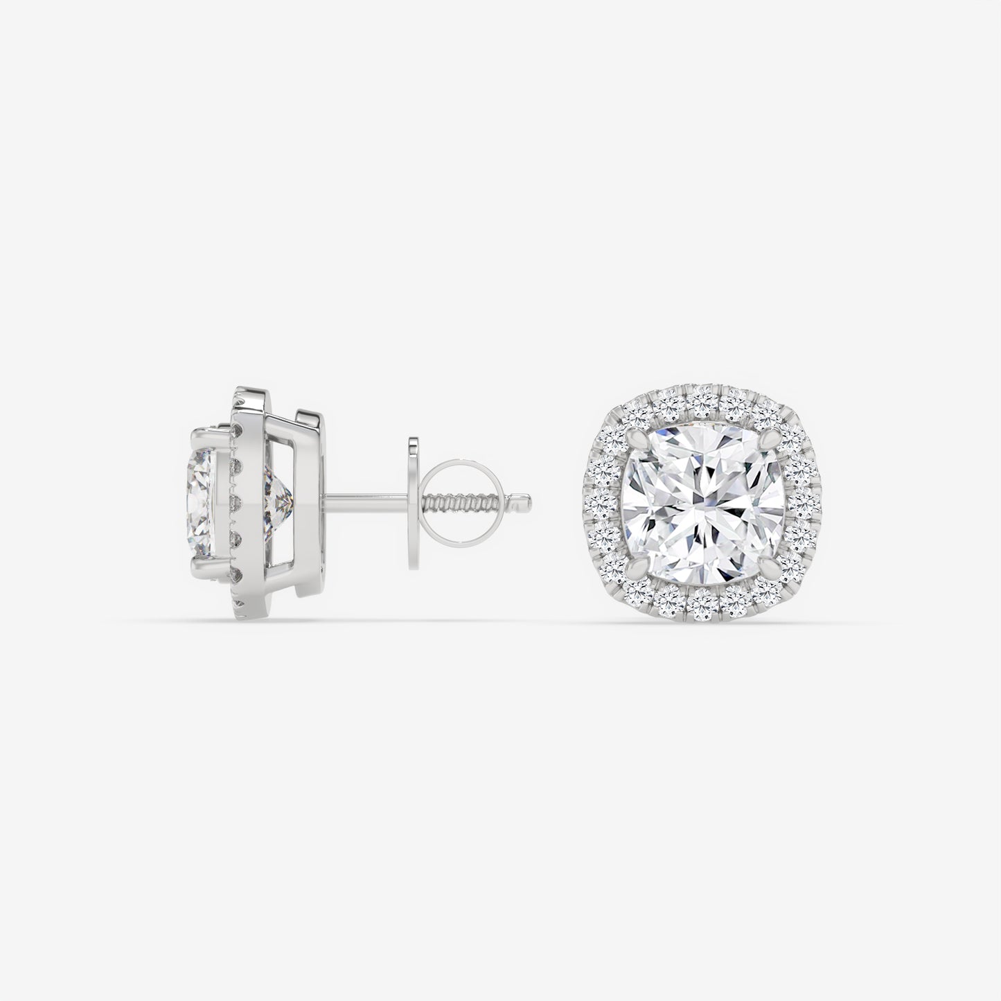 Cushion Cut Halo Stud Earrings