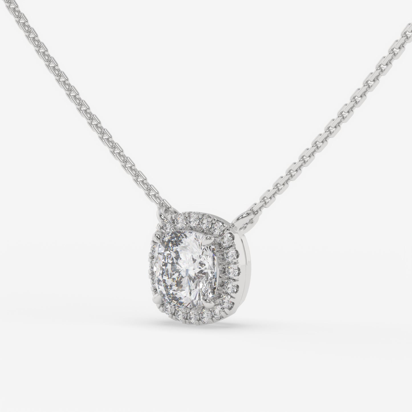 Cushion Cut Halo Diamond Necklace