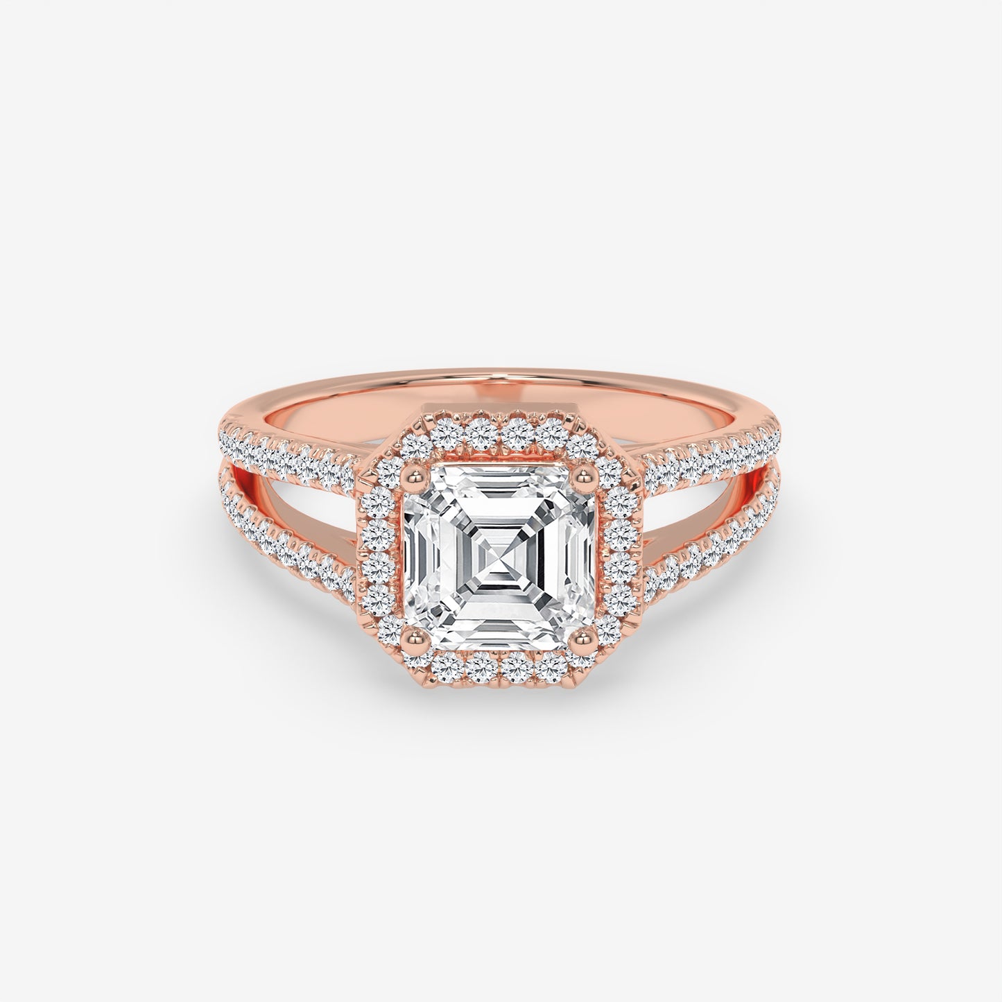 Asscher Halo Split Shank Ring