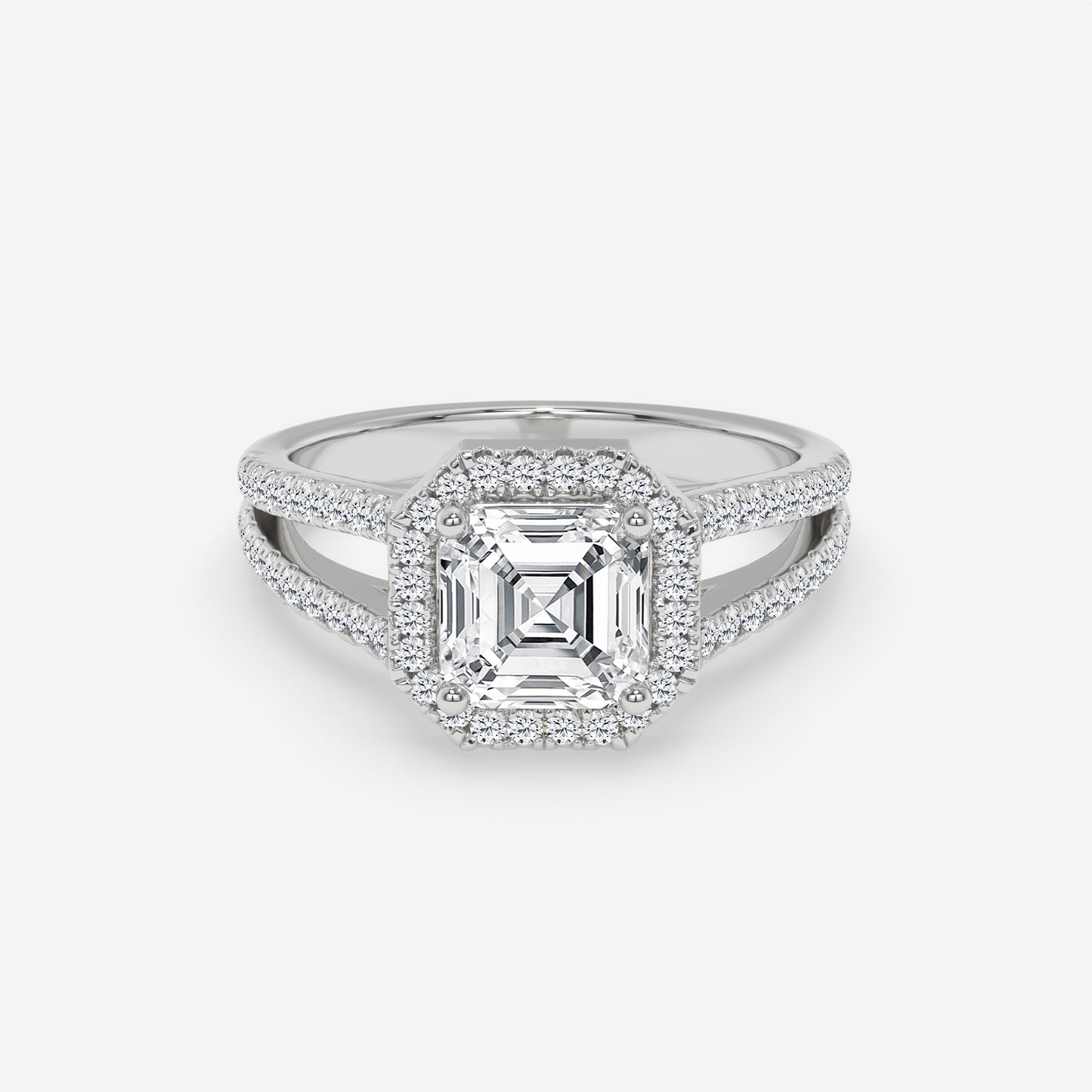 Asscher Halo Split Shank Ring