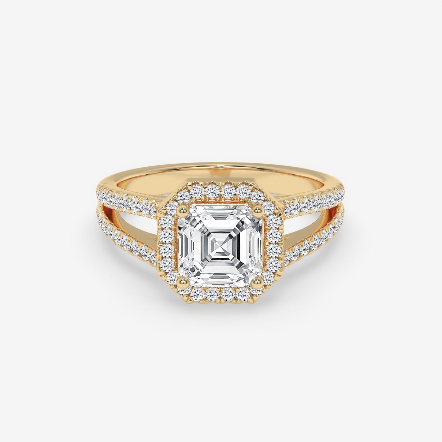 Asscher Halo Split Shank Ring