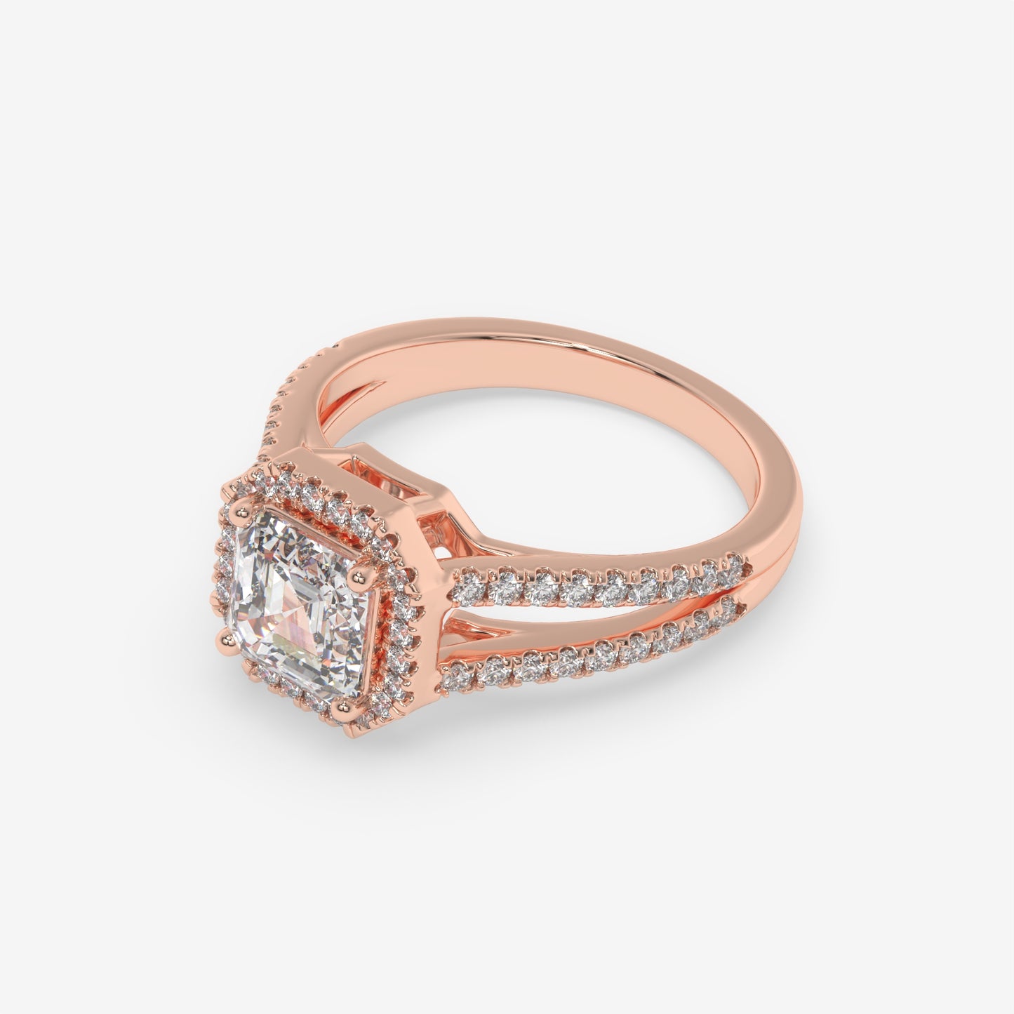 Asscher Halo Split Shank Ring
