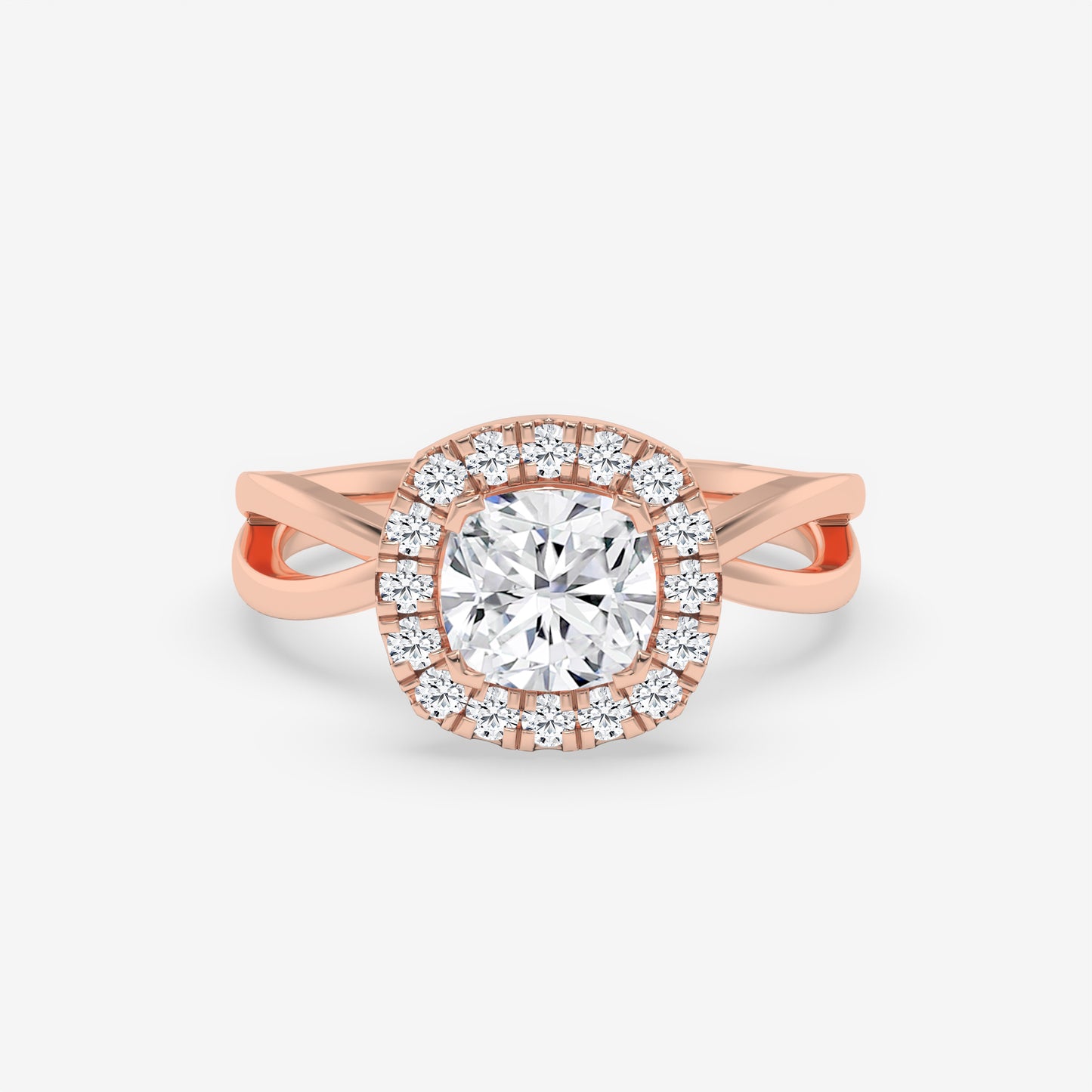 Cushion Cut Halo Diamond Ring with Split Shank