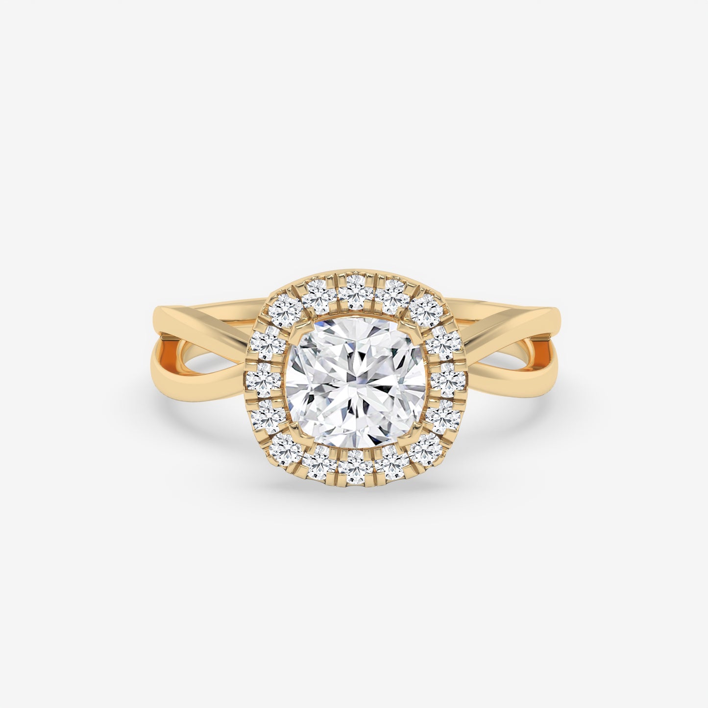 Cushion Cut Halo Diamond Ring with Split Shank