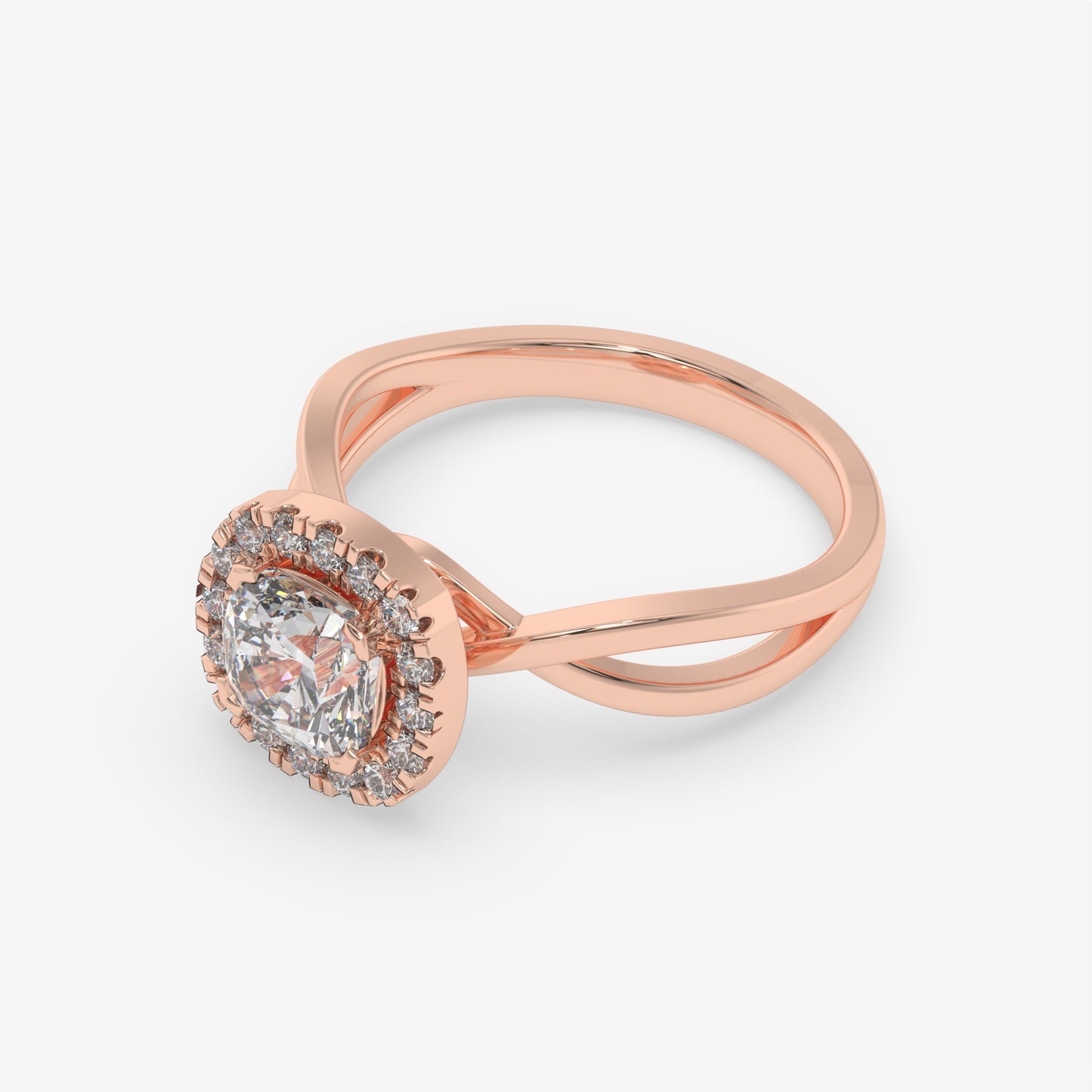 Cushion Cut Halo Diamond Ring with Split Shank