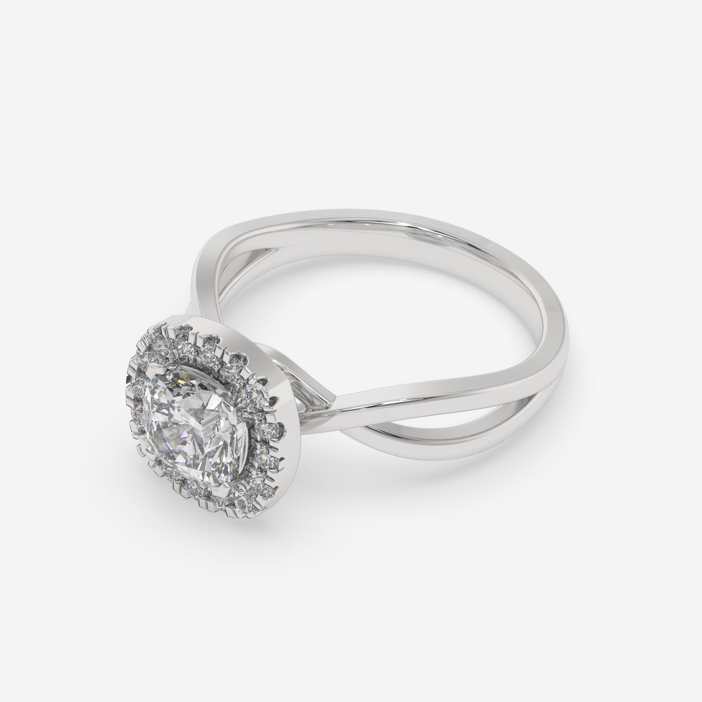 Cushion Cut Halo Diamond Ring with Split Shank