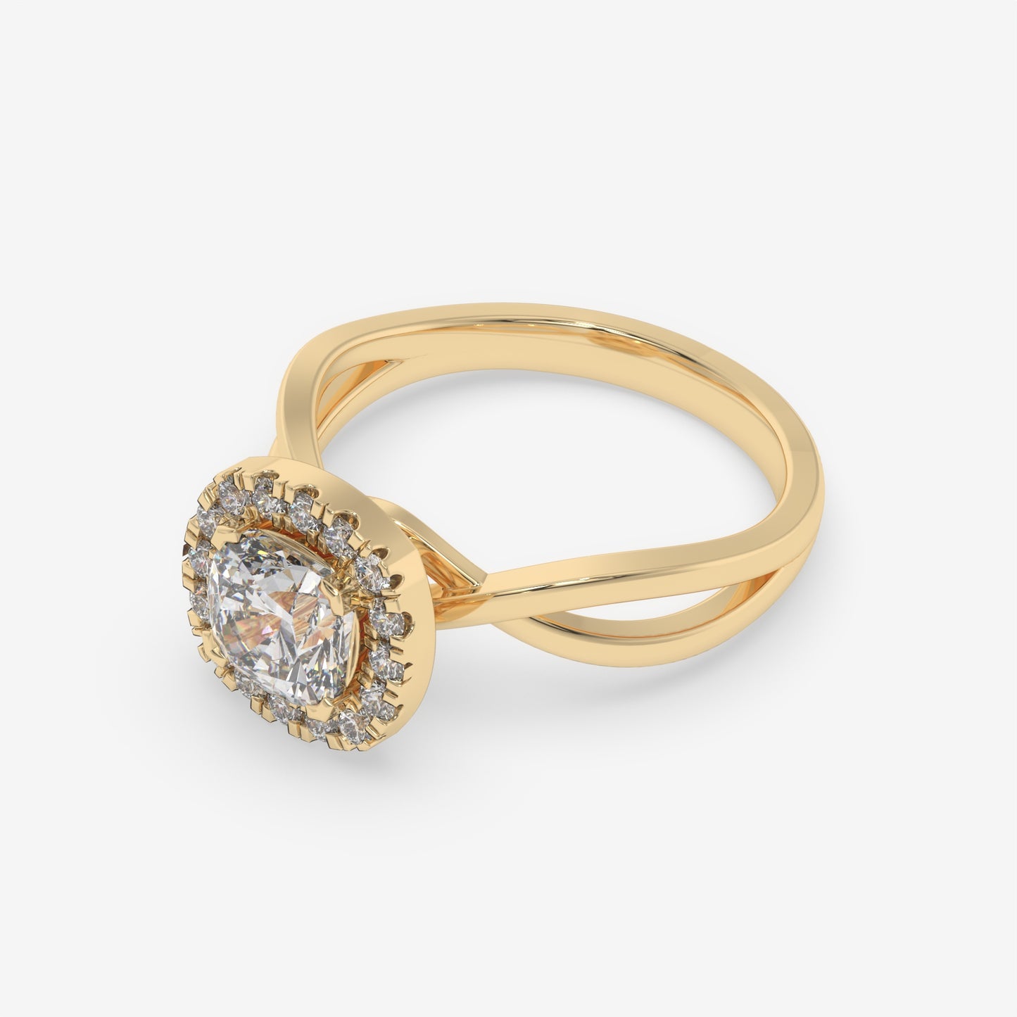 Cushion Cut Halo Diamond Ring with Split Shank