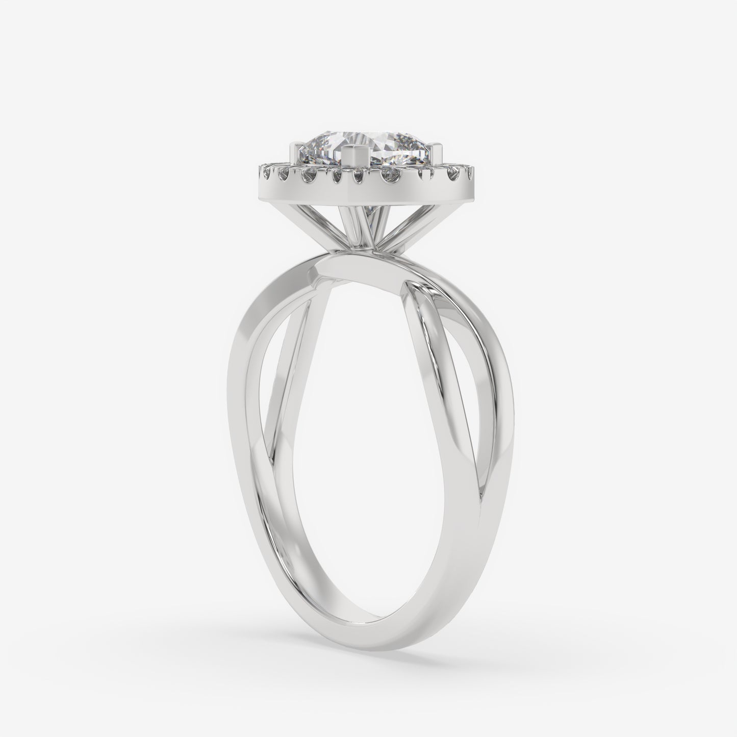 Cushion Cut Halo Diamond Ring with Split Shank