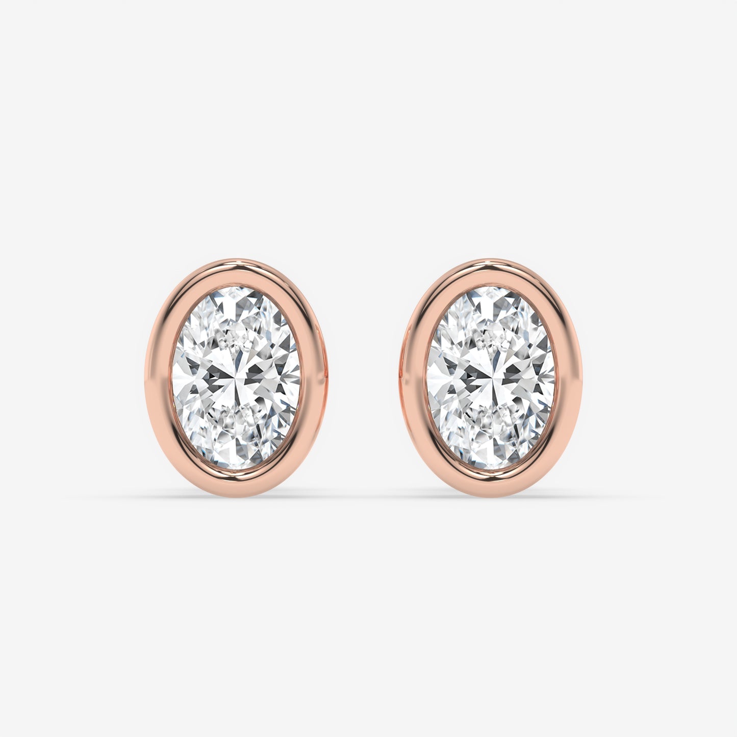 Oval Bezel-Set Diamond Stud Earrings