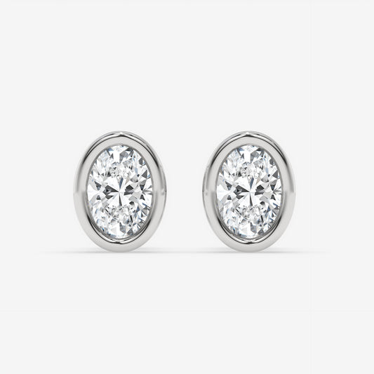 Oval Bezel-Set Diamond Stud Earrings