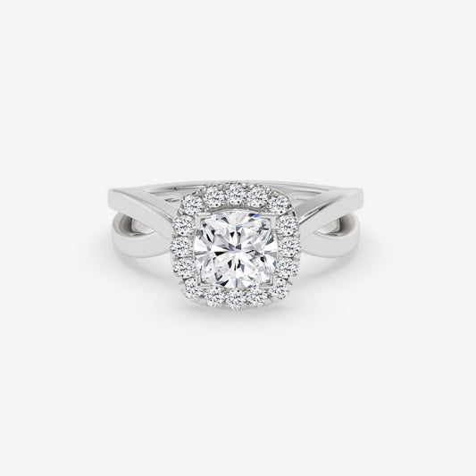 Twisted Halo Cushion-Cut Engagement Ring