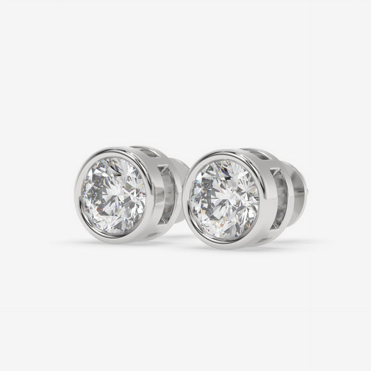 Round Bezel-Set Diamond Stud Earrings