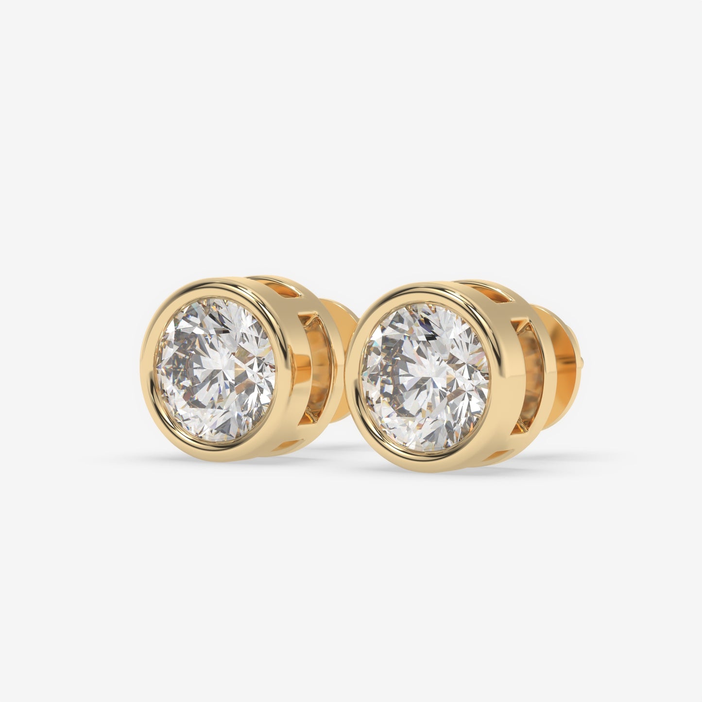 Round Bezel-Set Diamond Stud Earrings