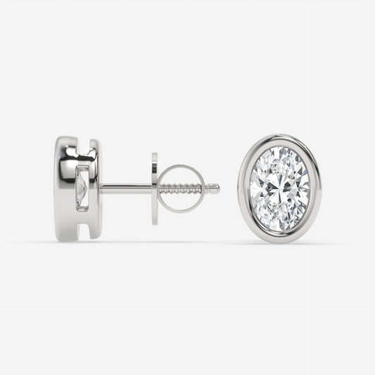 Oval Bezel-Set Diamond Stud Earrings