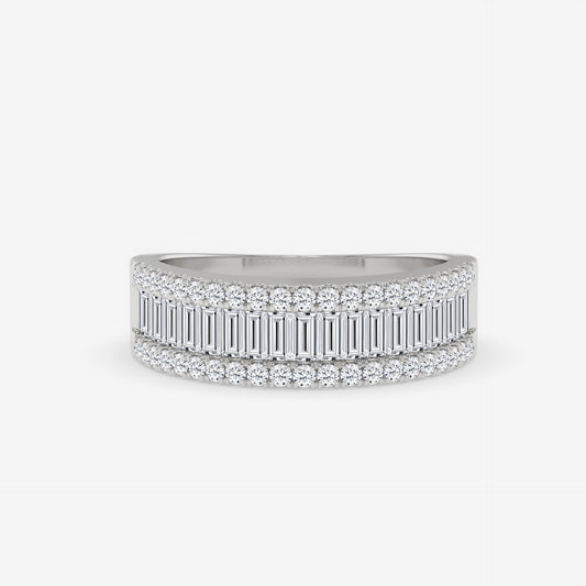 Triple Row Baguette & Round Diamond Fashion Ring